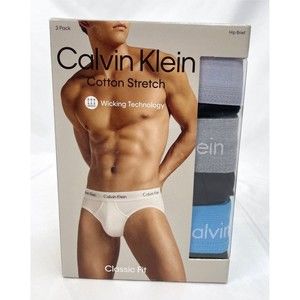 Calvin Klein 2XL Men 3 Pack Hip Brief Classic Fit Cotton Stretch Black XXL
